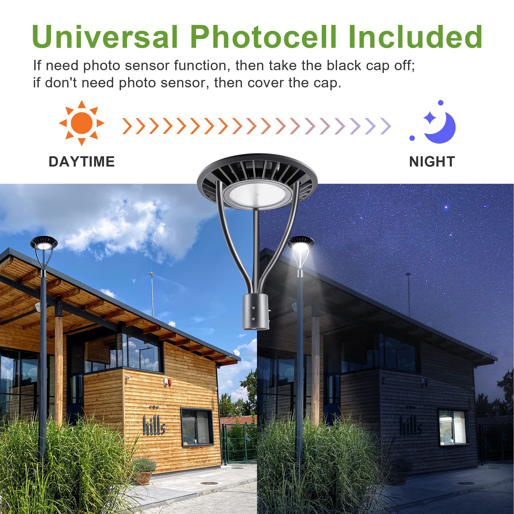 Dusk to Dawn LED Post Top Pole Lights - 20W/30W/40W/60W Selectable, 3000K/4000K/5000K Adjustable CCT - ETL & DLC Approved Outdoor Lighting for Garden, Pathway, School & Street - Energy Efficient Commercial & Residential Area Lights