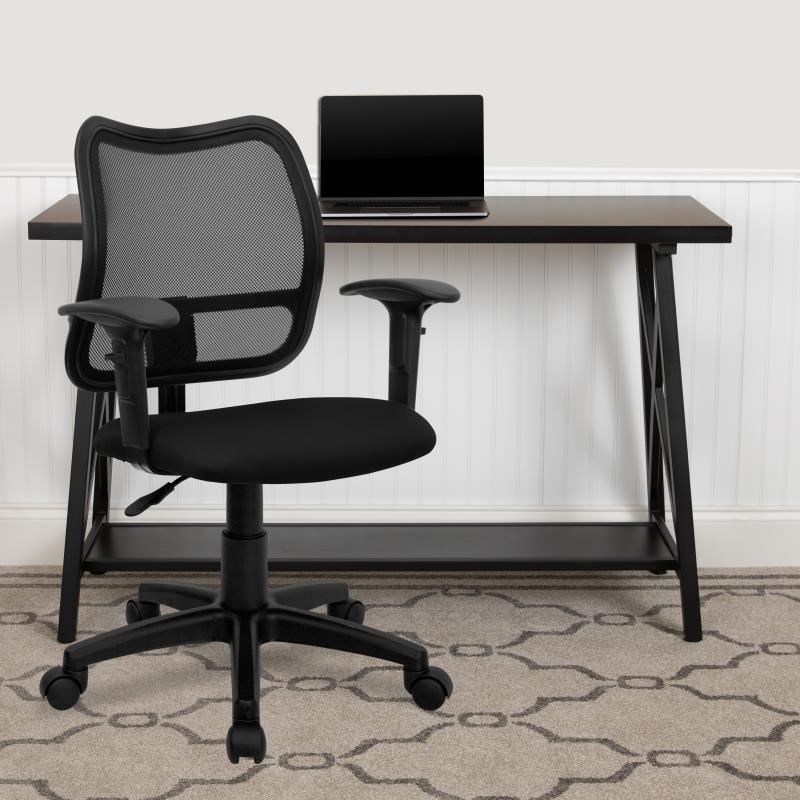 FLASH Mid Back Black Mesh Swivel Task Office Chair - Ergonomic Adjustable Height Computer Desk Chair for Home & Office Use - Perfect for Long Hours of Work or Gaming