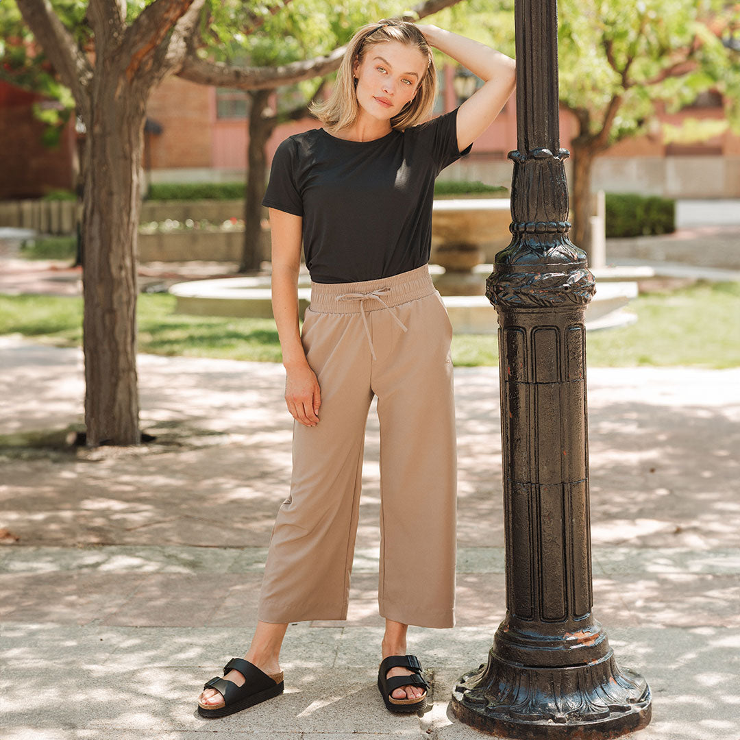 Audrey Wide Leg Pants for Women - High Waisted Flowy Trousers in Chestnut Brown | Casual Office Wear & Summer Outfits