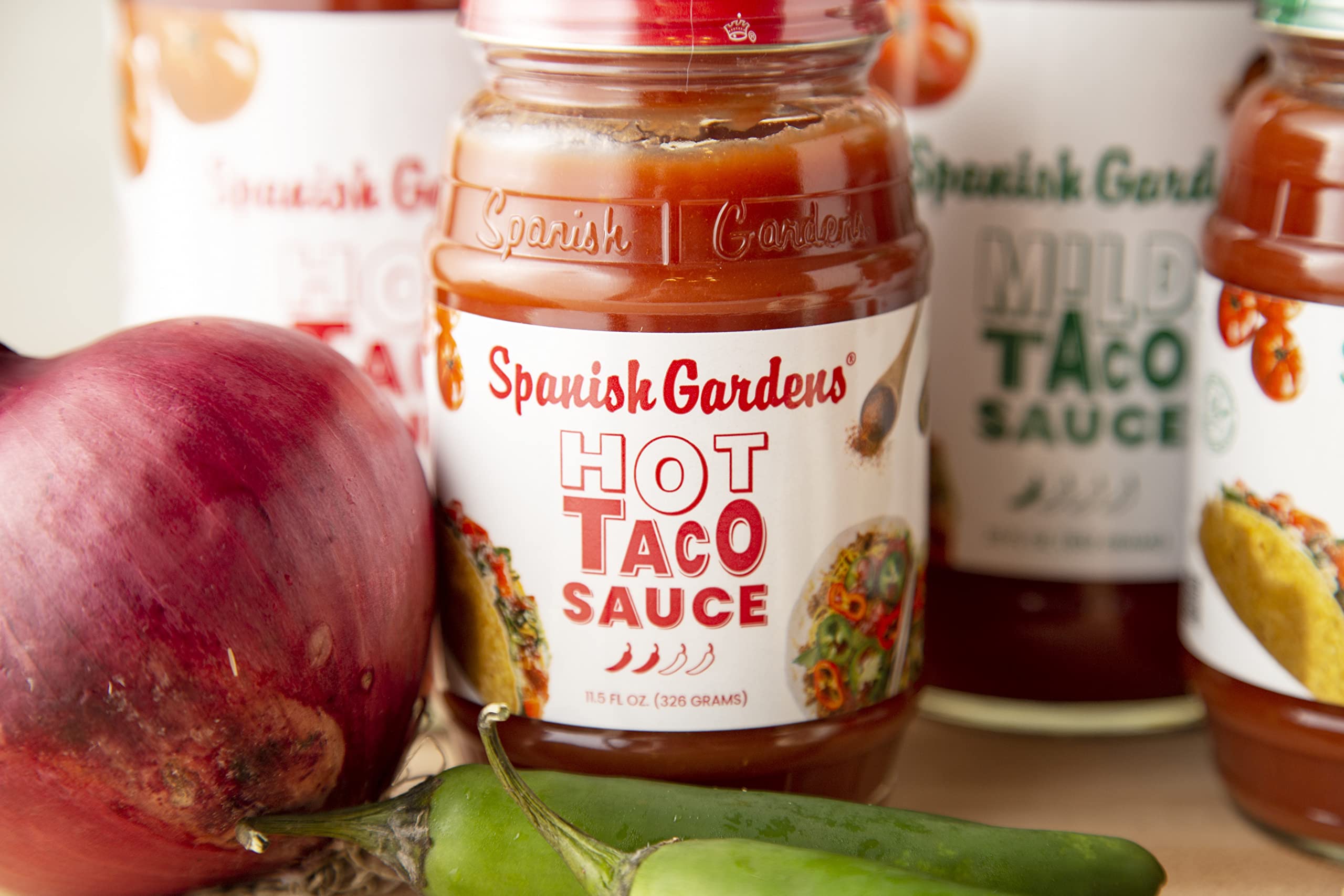 Authentic Spanish Gardens Taco Sauce (6 Pack) — Hot Mexican Salsa for Tacos, Burritos & Enchiladas — Family Recipe Spicy Sauce for Tex-Mex Cooking (11.5 oz) — Perfect for Home Cooking, Restaurant Use & Party Dips