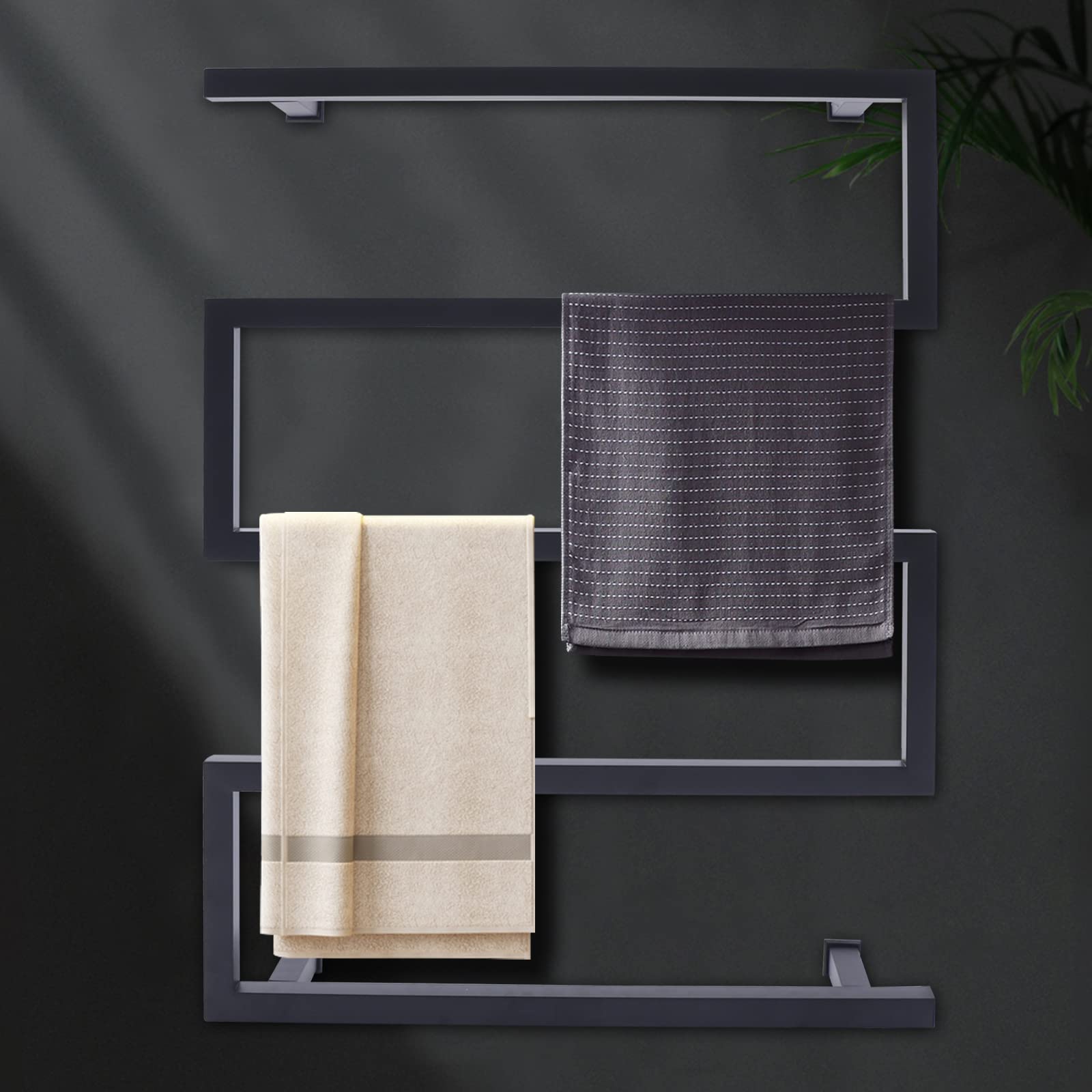 5-Bar Wall Mounted Heated Towel Rack - Modern S-Shape Stainless Steel Bathroom Towel Warmer in Matte Black | Perfect for Spa-Like Luxury & Quick Drying in Homes, Hotels, and Gyms