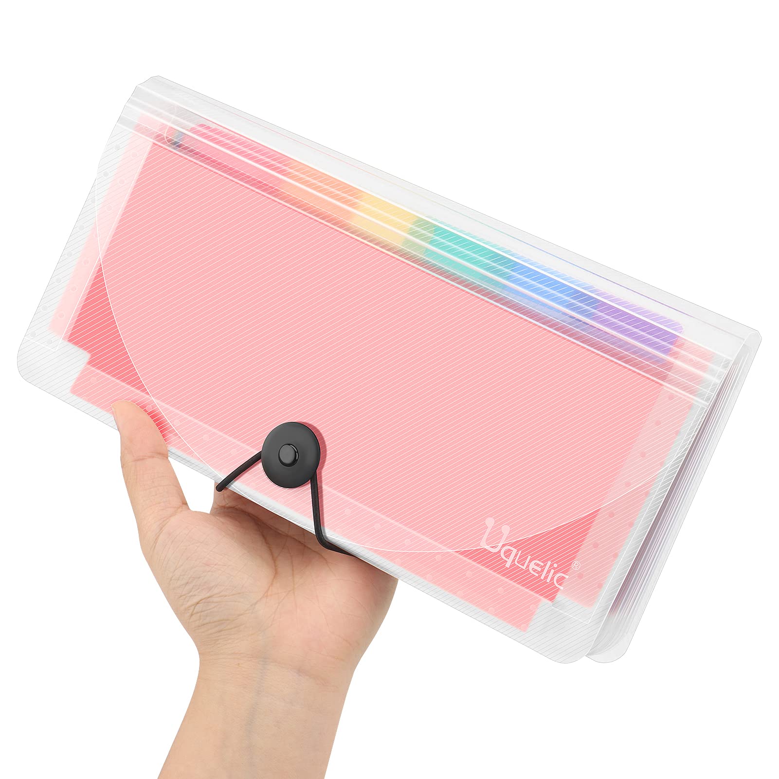 Uquelic 13-Pocket Expanding Accordion Receipt Organizer - Large Capacity Coupon & Sticker Holder, Envelope Organizer with Labels, 10 x 5 Inch - Perfect for Home Office, Small Business & Tax Filing Organization