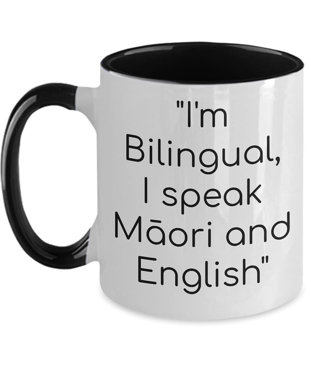 Bilingual Two-Toned Coffee Mug - English & Maori Ceramic Tea Cup - Unique Gift for Language Lovers - Perfect for Home, Office & Cultural Exchange