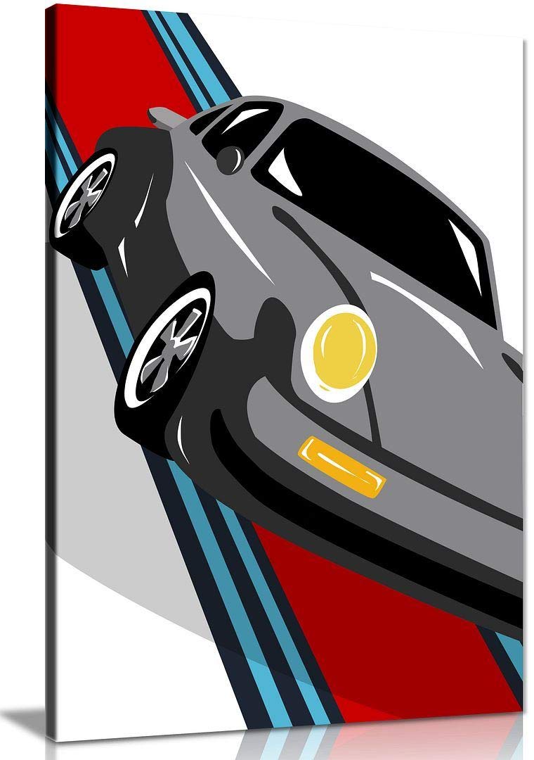 Porsche Pop Art Abstract Grey Canvas Wall Art Print - 36x24 Inch Modern Home Decor for Garage, Man Cave, Office & Living Room