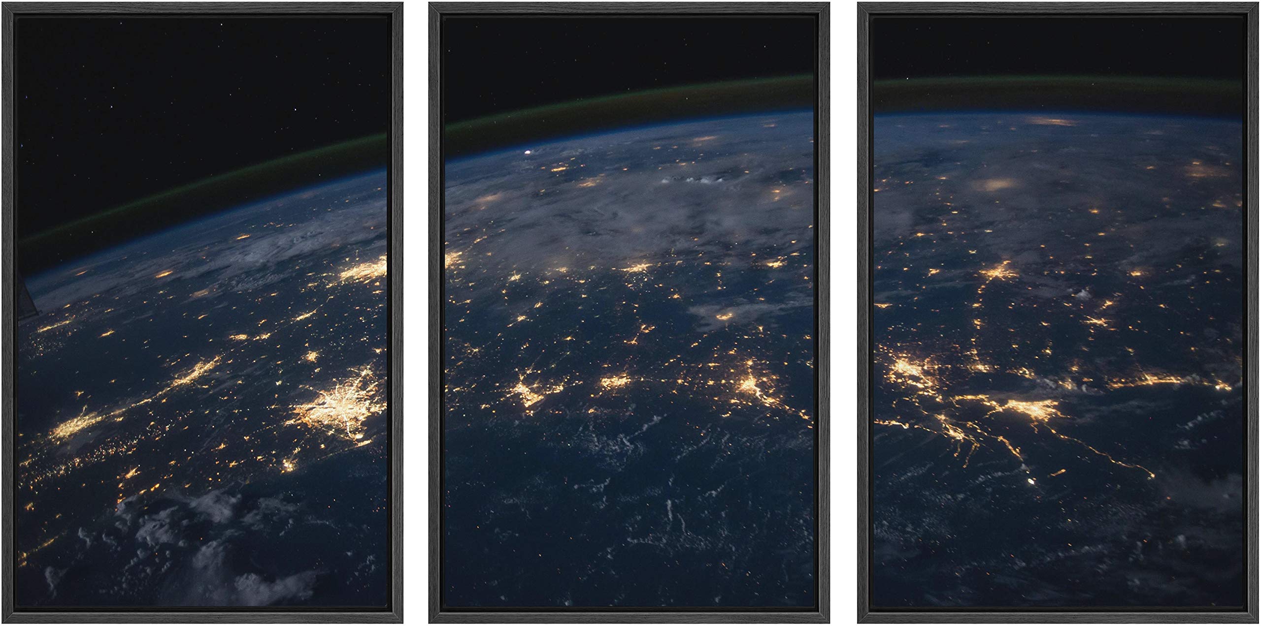 3-Piece Framed Canvas Wall Art - Earth Lights Landscape Painting for Living Room & Bedroom Decor - 24x36 Inch Triptych Home Artwork - Perfect for Modern Housewarming Gifts & Apartment Wall Decor