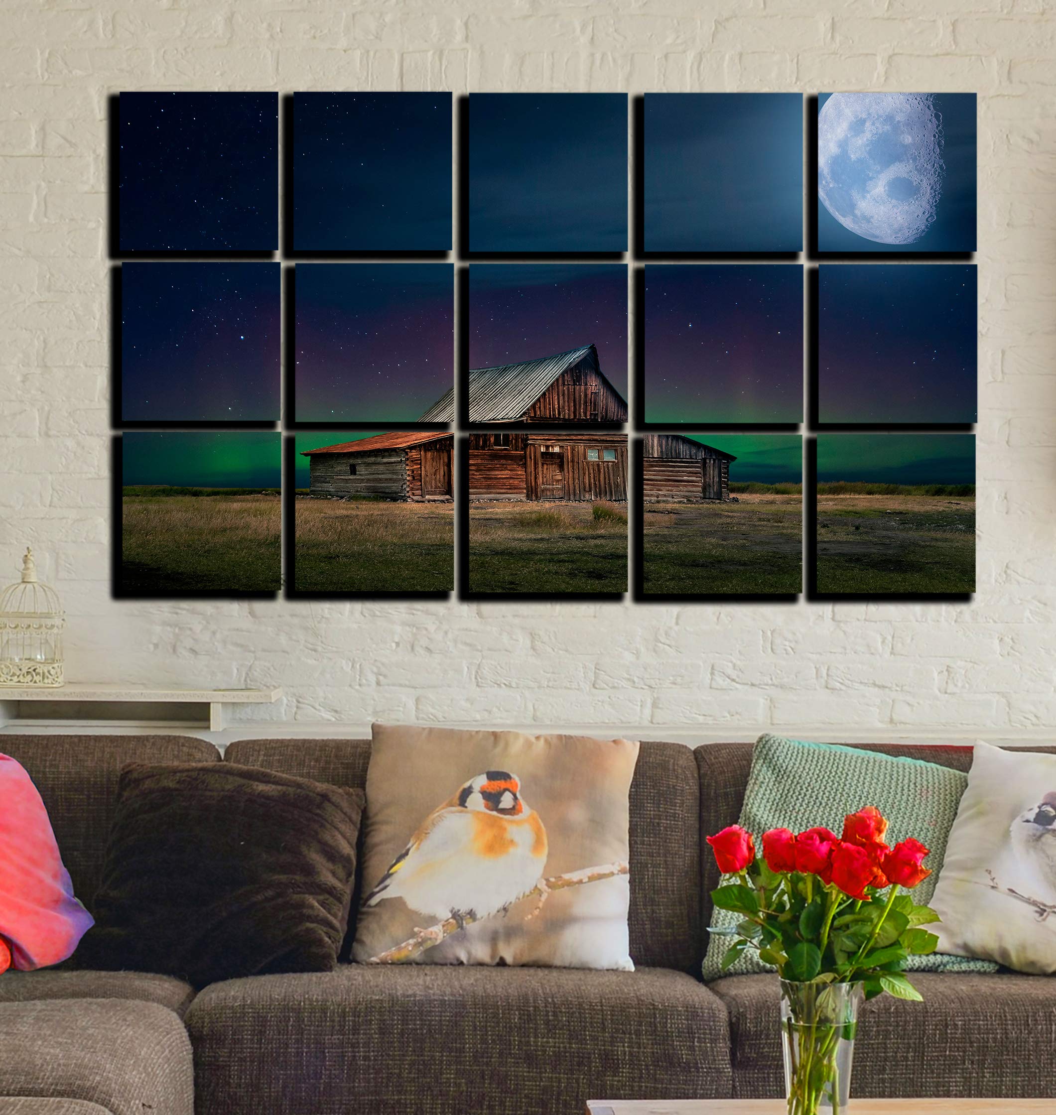 15-Piece Moon Sky Wall Art Canvas Print Set - Nature Themed Northern Lights Painting Decor for Living Room & Bedroom (30x50 Inches) | Perfect for Home, Office & Gift Giving