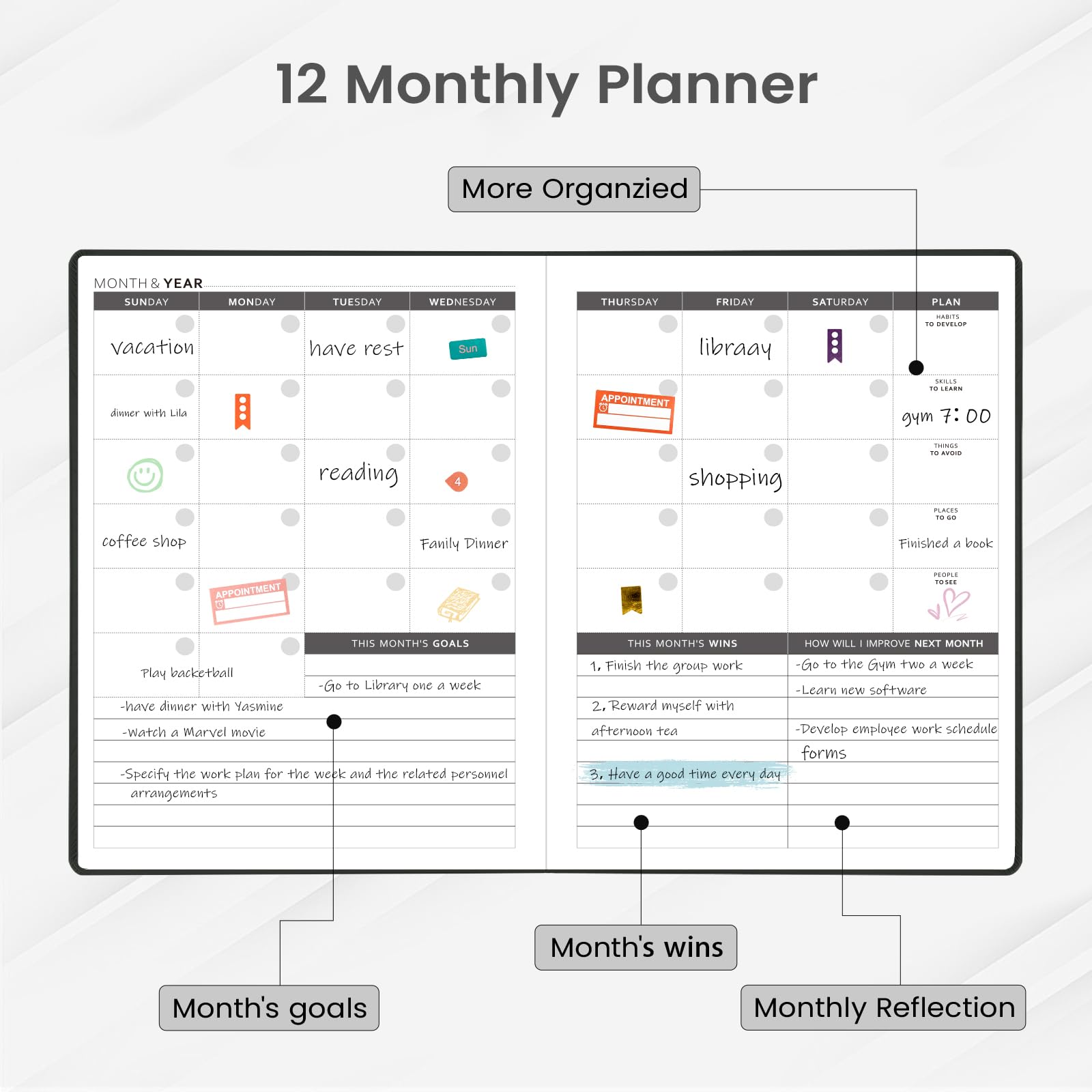 2024-2025 Undated Daily Planner - 12 Months A4 Leather Weekly & Monthly Life Organizer - 8.5 x 11 Productivity Journal with Stickers - Perfect for Work, Goal Tracking & Time Management - Professional Hardcover Notebook for Office, School & Personal Planning