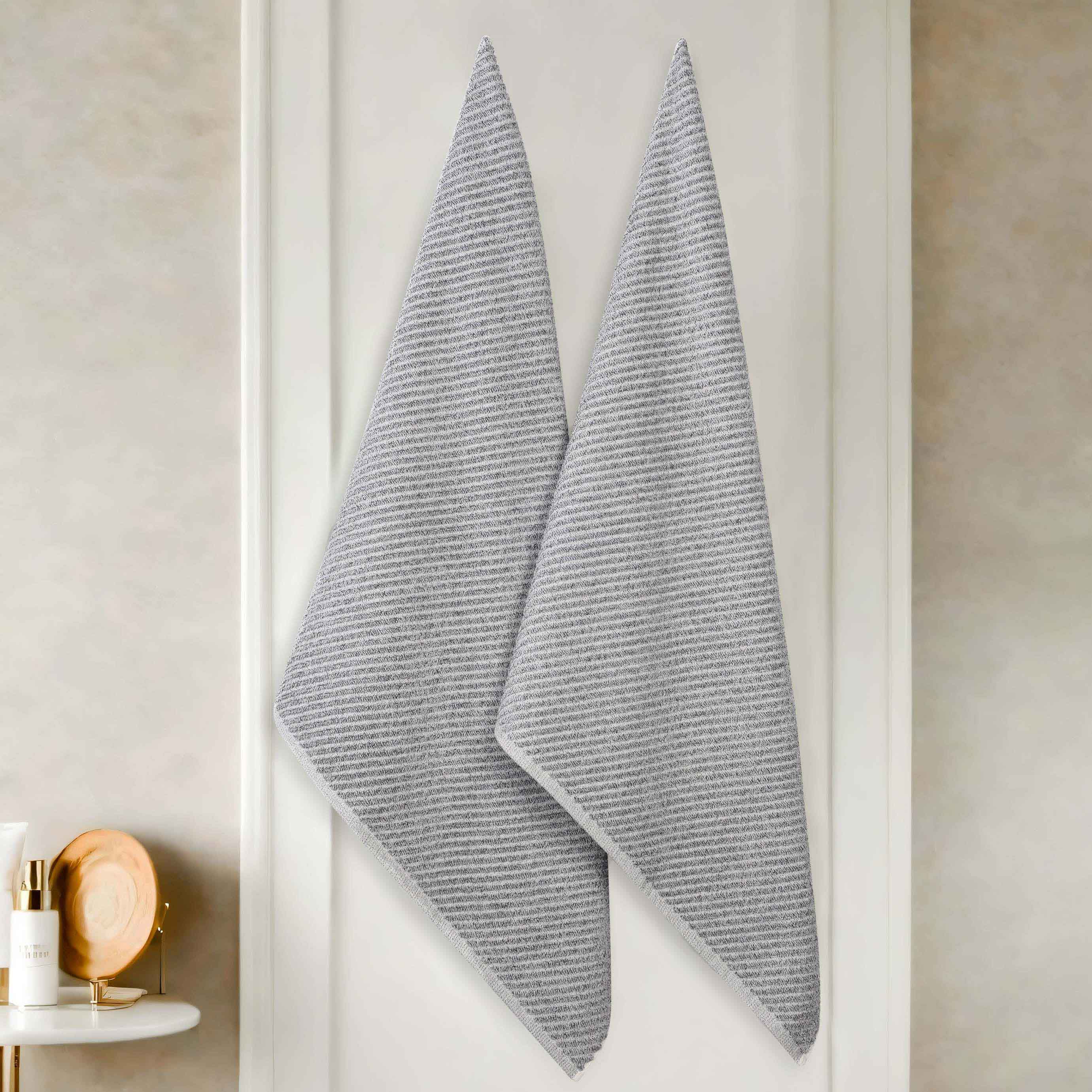 Amelia Cotton Blend Diagonal Stripes Bath Towels Set of 2 - Ultra Soft & Absorbent Large Bath Sheets for Spa, Beach & Luxury Bathroom Decor