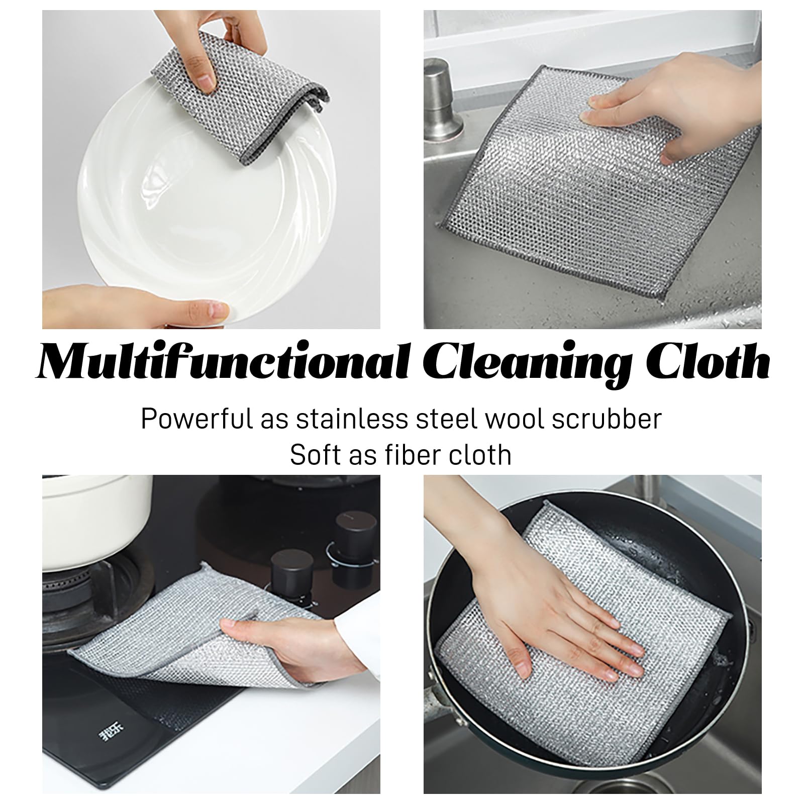 20 Pack Silver Wire Mesh Dish Cloths - Non-Scratch Cleaning Rags for Dishes, Sinks, Countertops & Stove Tops | Durable, Easy Rinse & Machine Washable | Perfect for Kitchen Cleaning & Household Chores