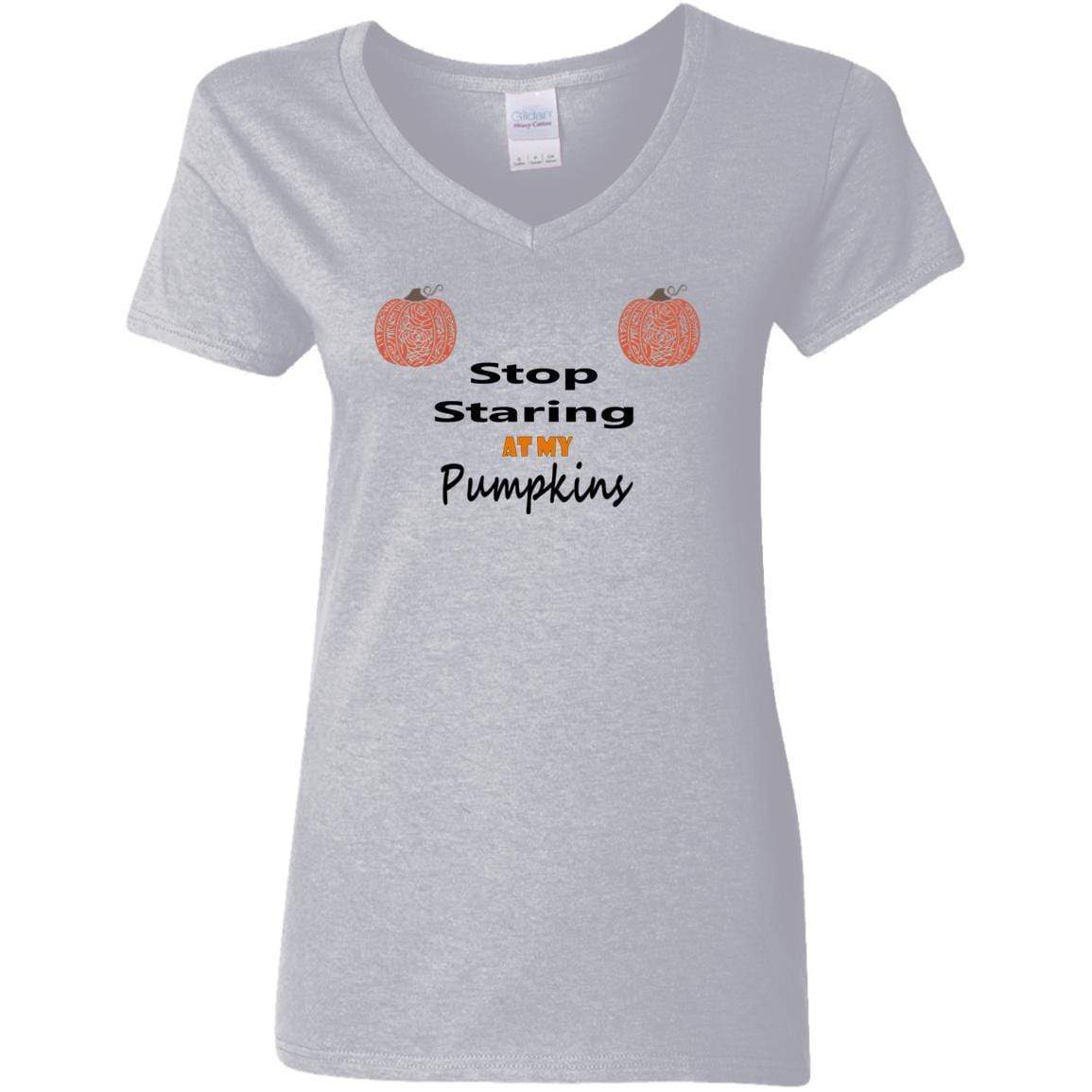 WineyBitches.Co Halloween Pumpkin Print V-Neck T-Shirt for Women - 5.3 oz Soft Cotton Tee - Funny Fall & Halloween Party Outfit