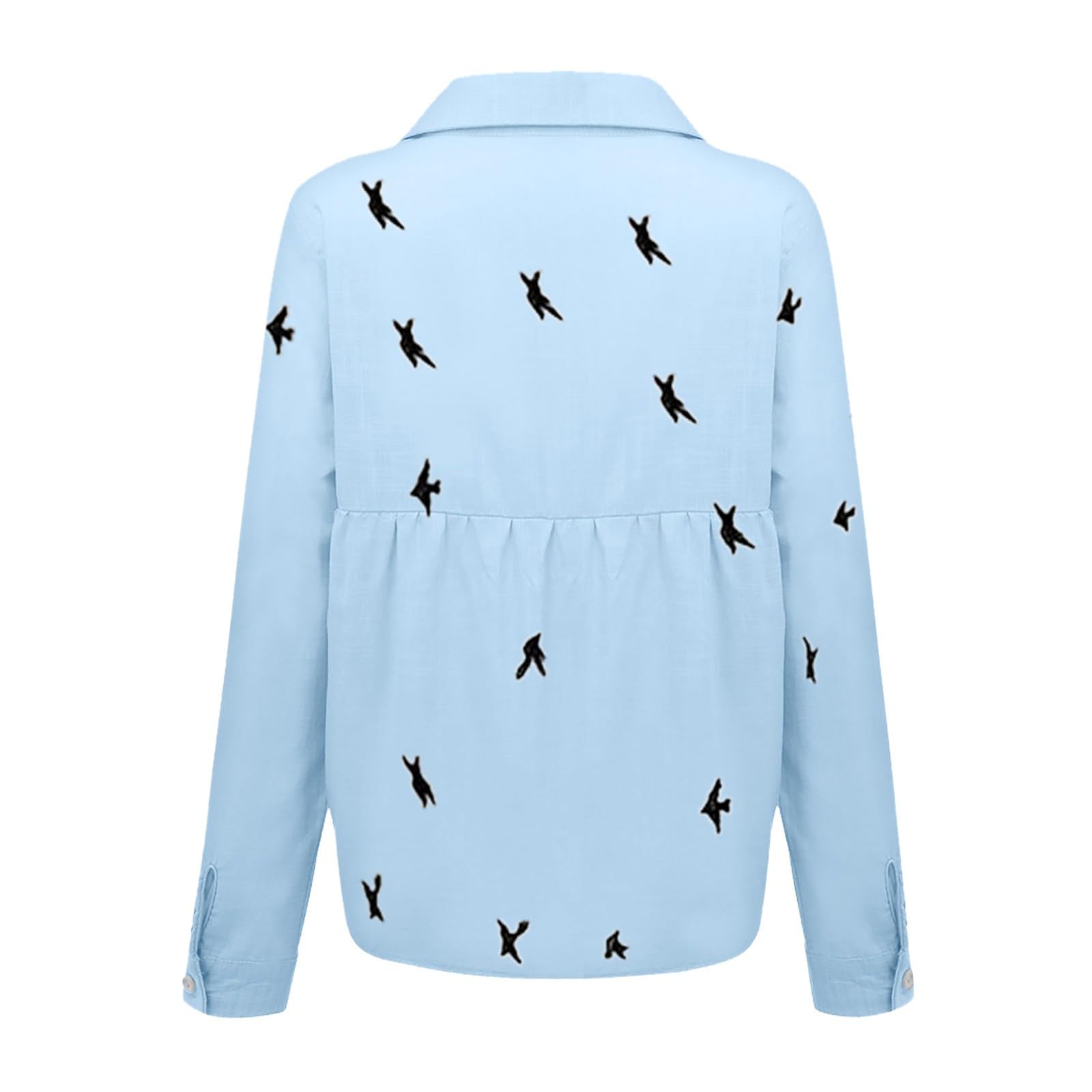 Women's Lapel V-Neck Mushroom Print Shirts - Summer Cotton Linen Long Sleeve Button Down Blouses for Casual Wear, Office & Outdoor Activities