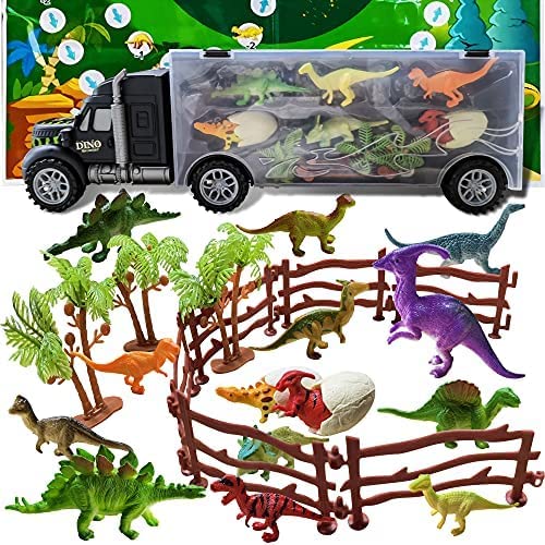 SUNYPLAY Dinosaur Truck Toys Set - 28Pcs with Play Mat for Kids | Outdoor & Indoor Play