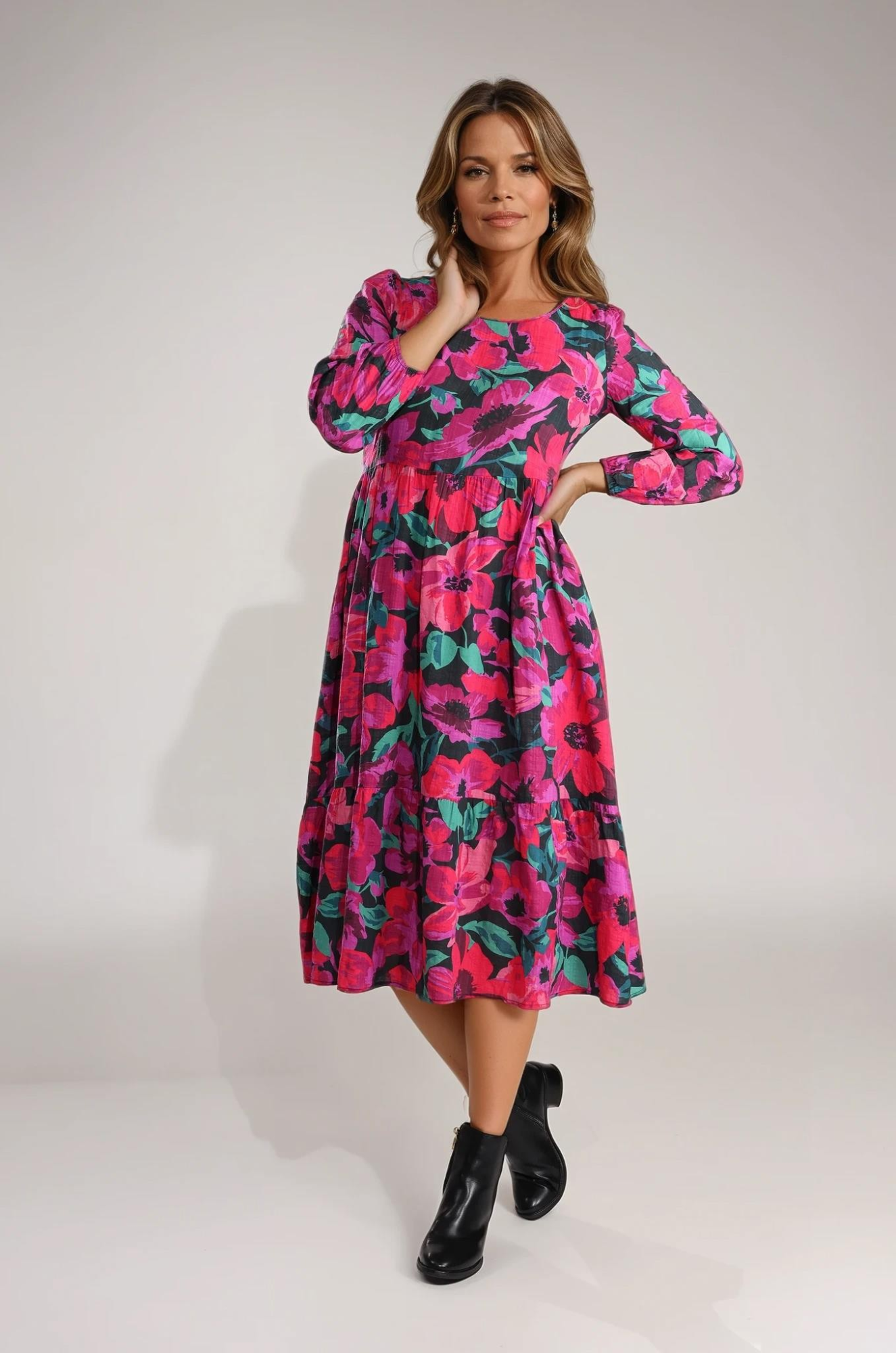 Elegant Red Magenta Floral Dress for Women | Summer Casual & Party Wear | Perfect for Weddings, Dates & Special Occasions
