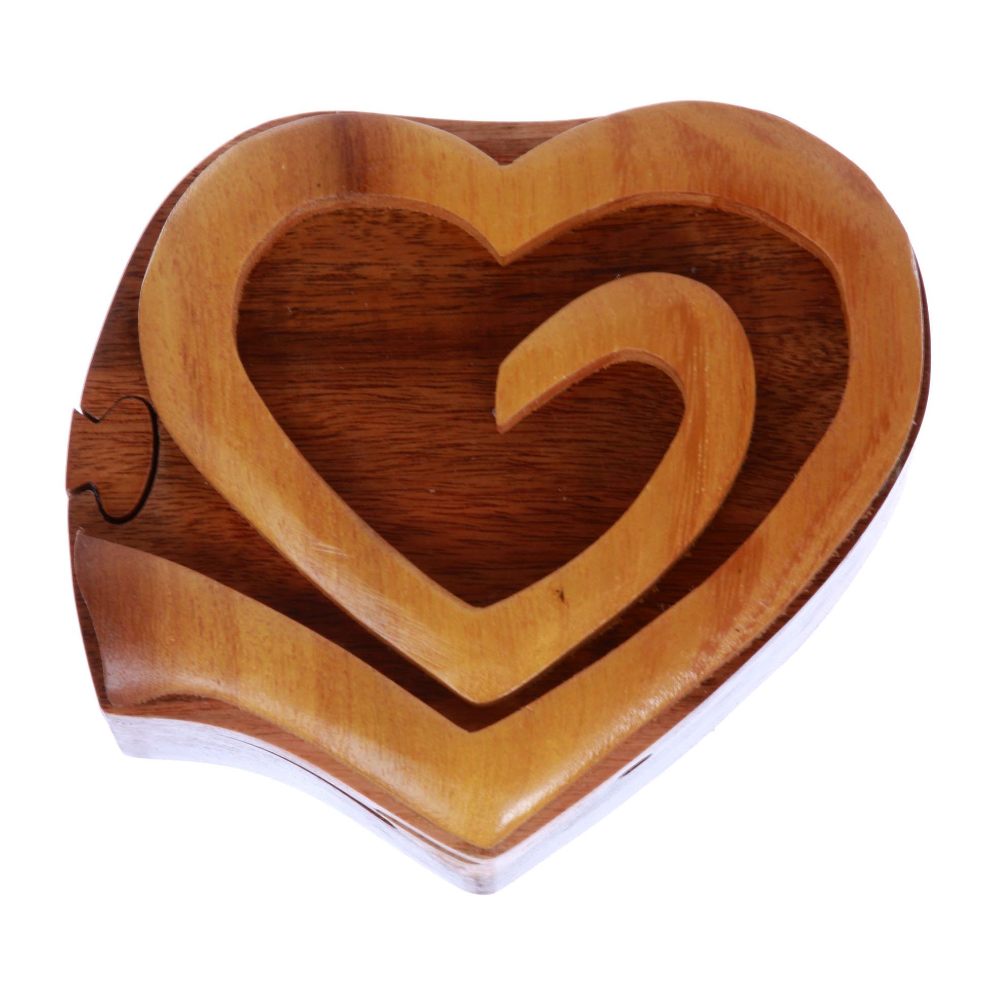 Handcrafted Wooden Secret Jewelry Puzzle Box with Double Interlink Entwined Hearts - Romantic Gift for Anniversary, Valentine's Day - Perfect for Storing Rings, Necklaces & Love Notes