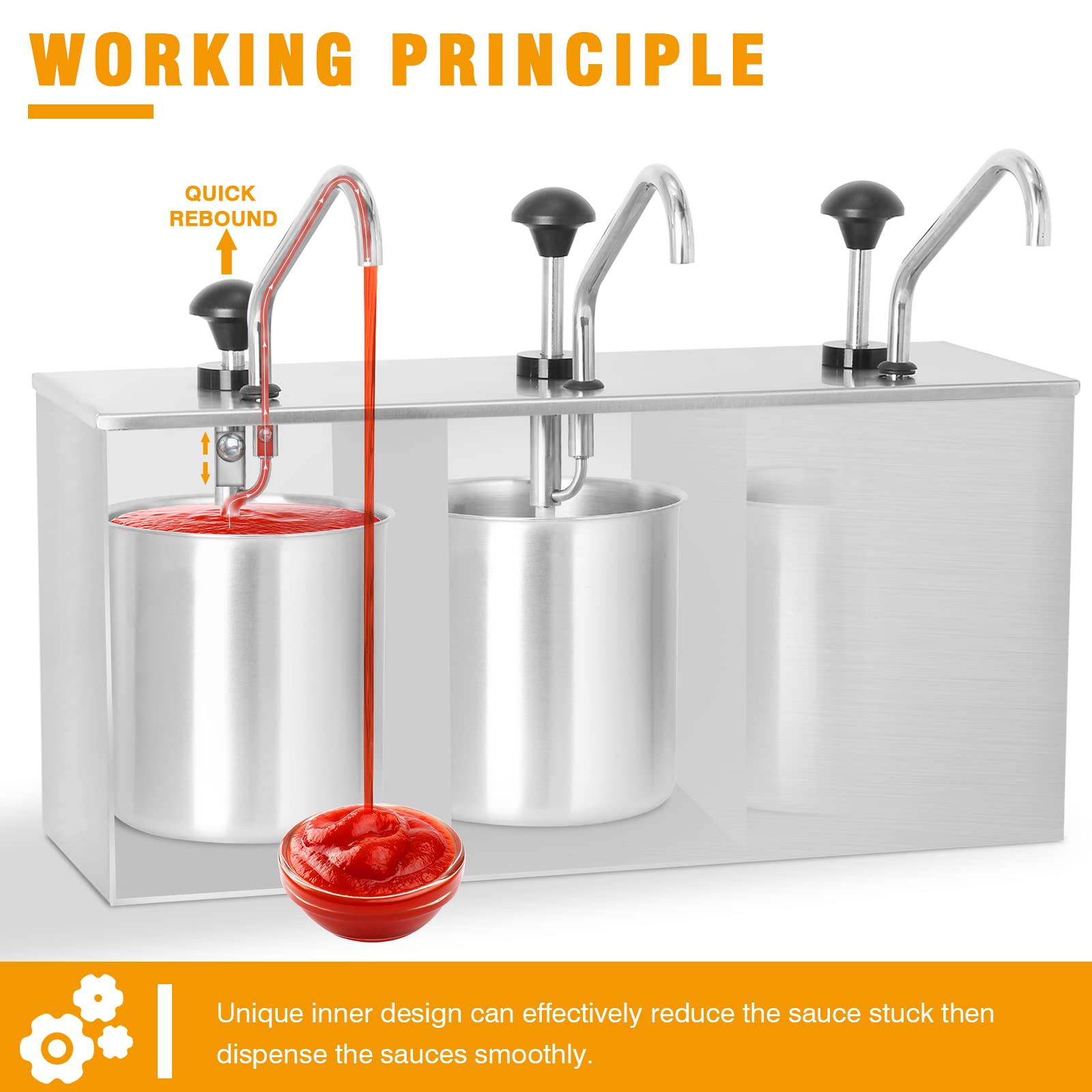 11 Quart Stainless Steel Commercial Sauce Dispenser Pump - Heavy Duty Condiment Pump Station for Ketchup, Syrup, Dressing & BBQ Sauce | Perfect for Restaurants, Catering & Food Service Businesses