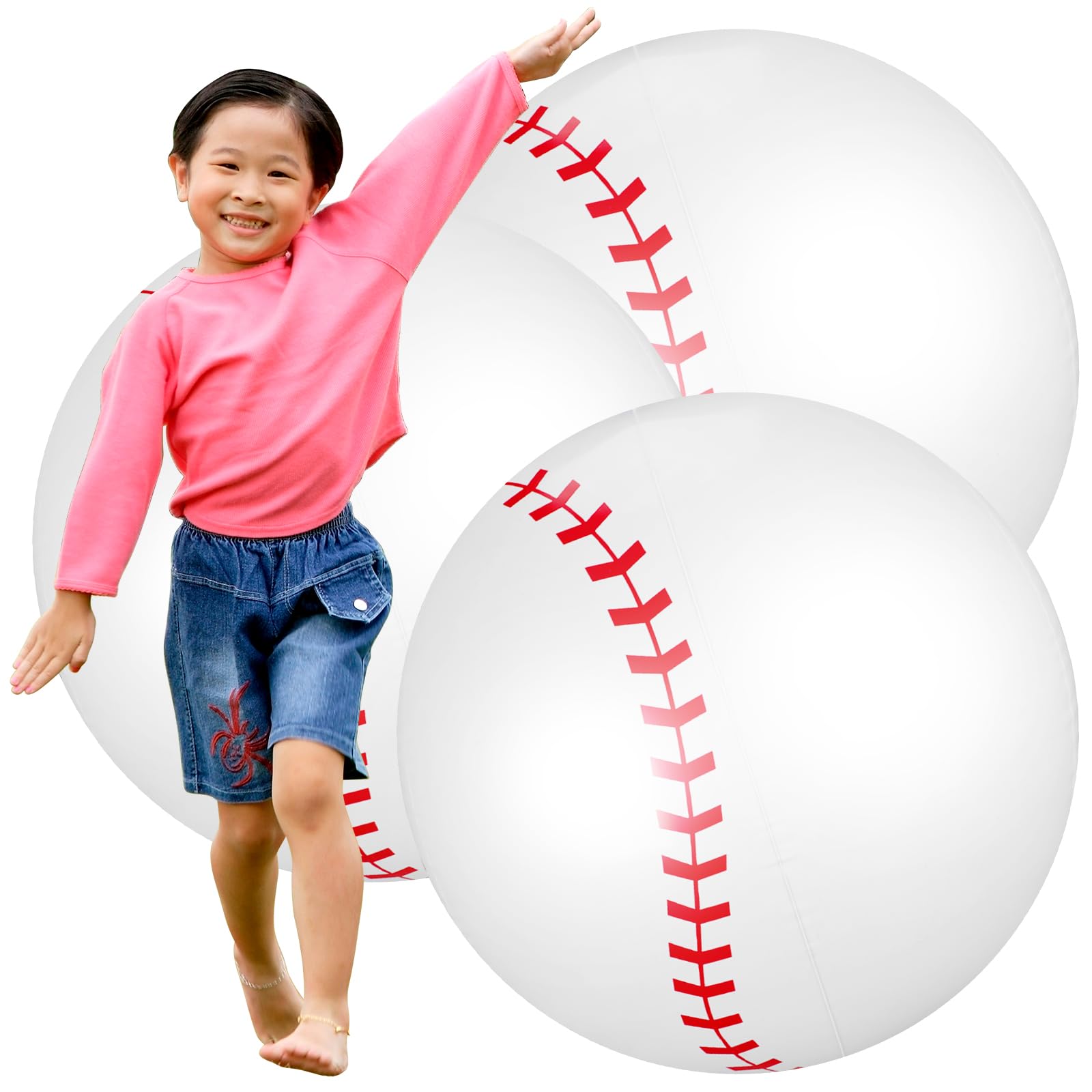 3-Pack 26-Inch Giant Inflatable Baseballs - Large Beach Balls for Outdoor Games, Pool Parties, and Backyard Sports - Fun Baseball-Themed Toys for Teens and Adults - Perfect for Summer BBQs, Beach Activities, and Team Sports Events