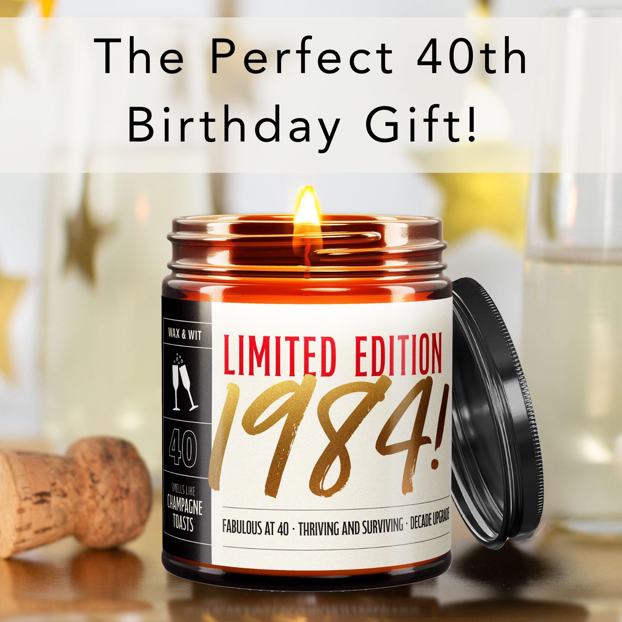 Wax & Wit 40th Birthday Gifts for Women - Champagne Bubbles Scented Soy Candle (9oz, 50 Hour Burn) - Elegant 40 Year Old Gift Ideas for Birthday Celebrations, Home Decor & Relaxation