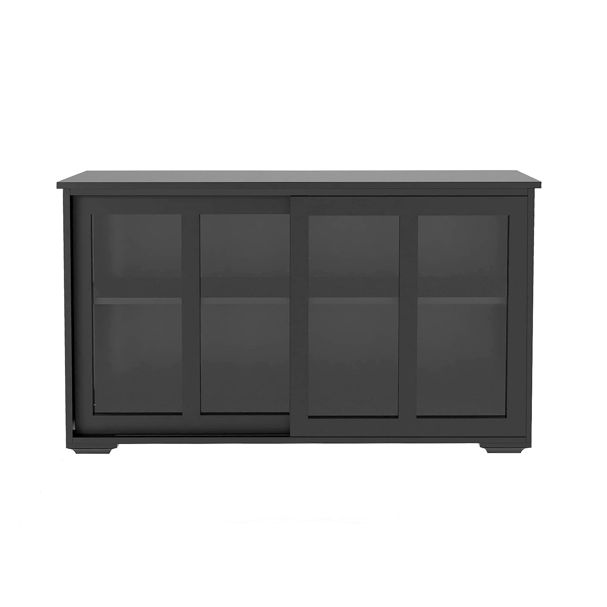 Wooden Kitchen Storage Cabinet with 2 Sliding Glass Doors & Adjustable Shelves - Classic Buffet Sideboard for Dining Room, Living Room | Modern Accent Furniture for Home Organization & Display (Black)