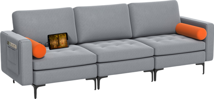 Costway 3-Seater Sectional Sofa with Storage Pockets, USB Ports & Sturdy Metal Legs - Modern Living Room Furniture for Small Spaces & Apartments