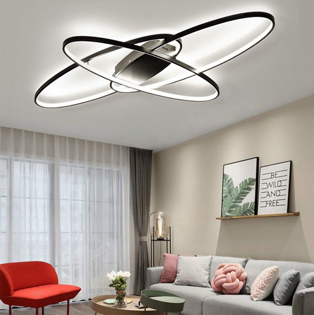 Dimmable LED Ceiling Light Fixture with Remote Control - Modern Oval Flush Mount Chandelier for Living Room, Bedroom, Dining Room & Kitchen - Energy Efficient Black Ceiling Lamp (Perfect for Home Decor & Ambient Lighting)