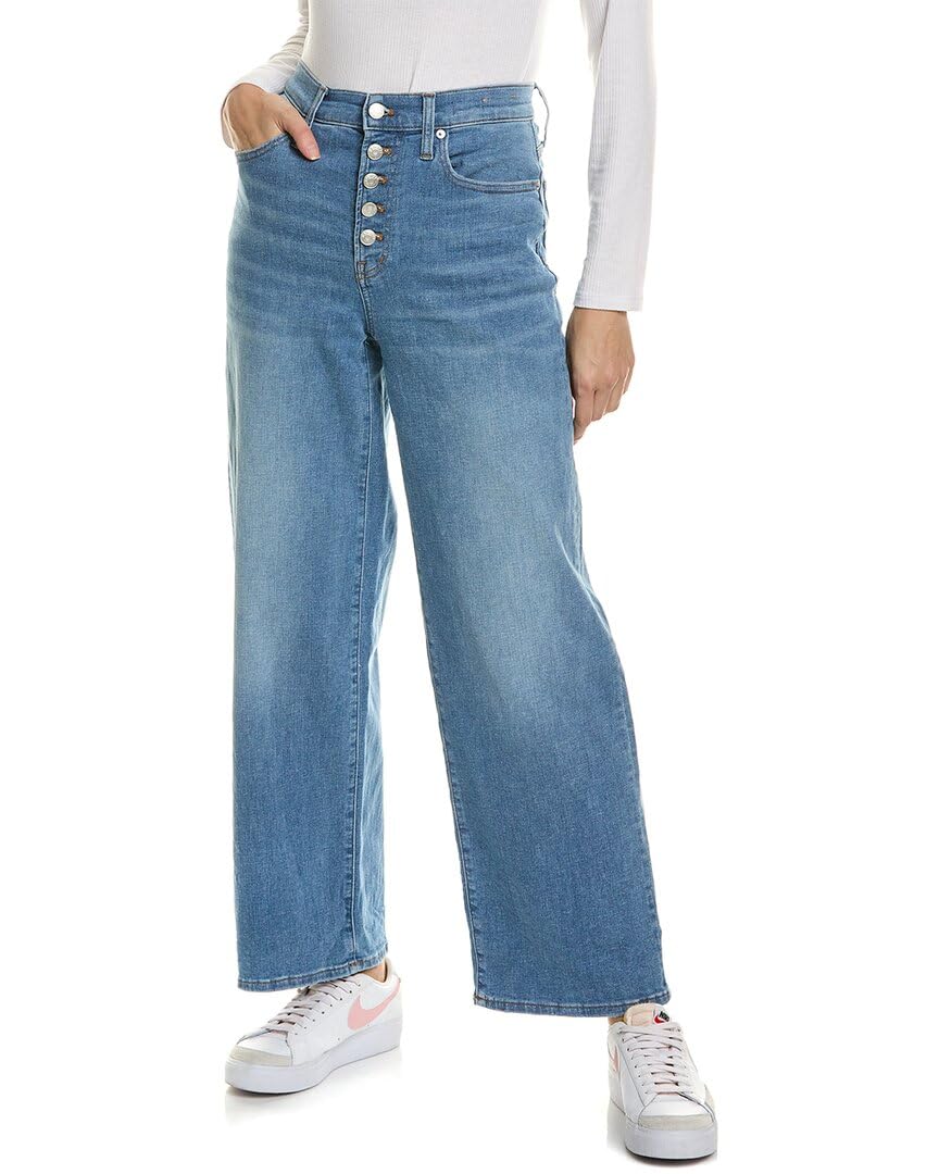Madewell The Perfect Vintage Wide-Leg Crop Jeans in Ohlman Wash - Women's High Waist Distressed Denim Pants for Casual Outfits & Street Style