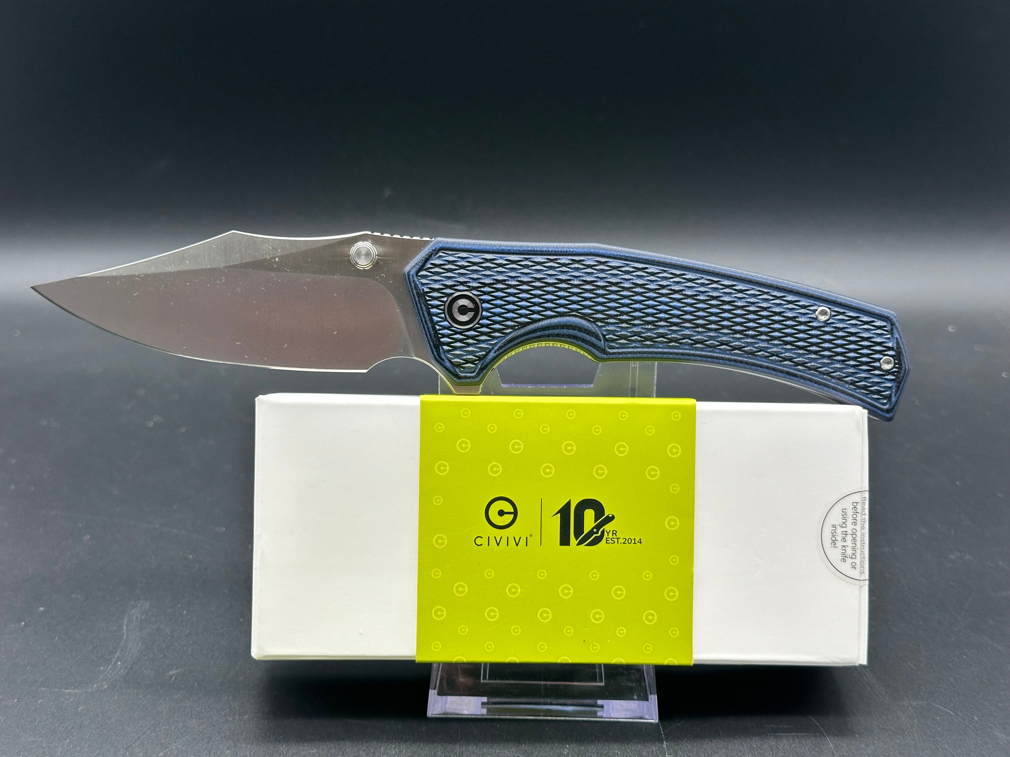 CIVIVI Vexillum Folding Knife - Blue/Black Layered G10 Handle, Nitro-V Clip Point Plain Edge - EDC, Outdoor, Camping, Survival Tool