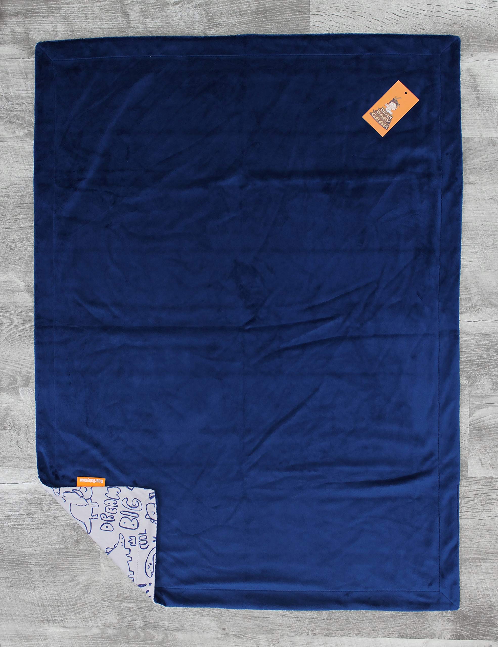 Dear Baby Gear Deluxe Baby Blanket - Unisex Reversible Soft Double Layer Blankets for Boys & Girls - Newborn Infant Crib Bedding Decor - Navy Dinosaur Roar Design, 40x30 Inches - Perfect for Nursery, Stroller & Swaddle