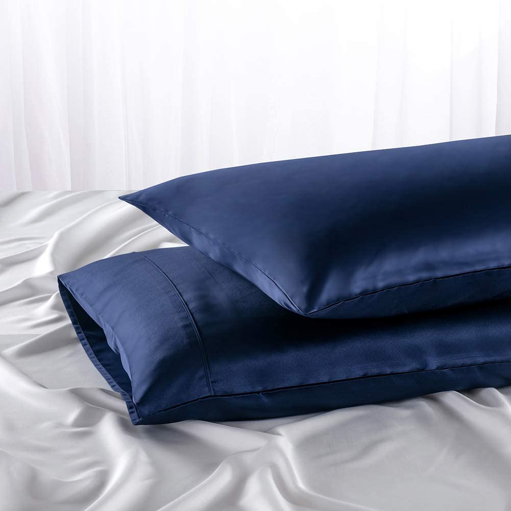 MEILA Silky Satin Pillowcase for Hair and Skin Care - Ultra Soft Washed Silk Pillow Cases Queen Size Set of 2 (Navy Blue) - Perfect for Reducing Hair Frizz & Wrinkles While Sleeping
