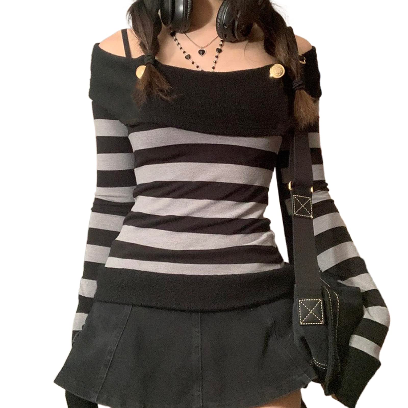 Y2K Lace Crop Top Women - Sweet Knitted Tee for Autumn Winter Fashion
