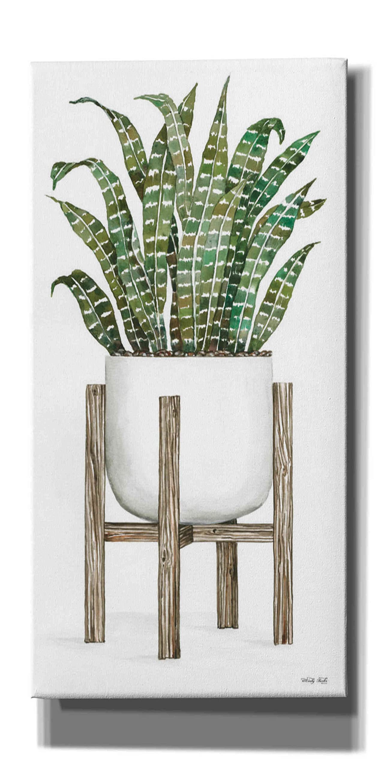 Epic Graffiti 'White Pots on Stands III' by Cindy Jacobs - Modern Canvas Wall Art 30x60 Inches - Perfect for Living Room, Bedroom & Office Decor