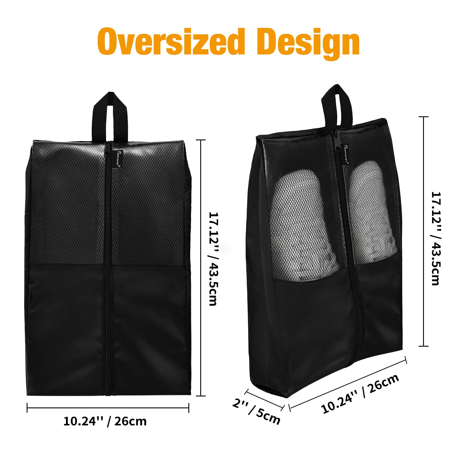 **5-Pack XX-Large Shoe Bags for Travel - Translucent Shoe Organizer with Sturdy Zipper for Men & Women (Black) - Perfect for Packing Shoes, Gym Bags & Suitcases**
