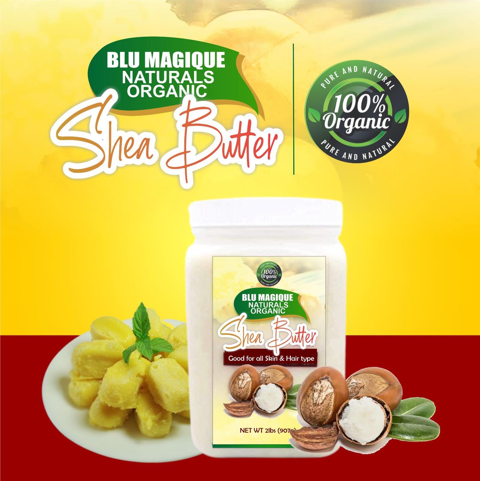 Blu Magique Naturals 100% Pure Raw African Shea Butter - Unrefined Moisturizer for Hair, Skin, Face & Body - Natural Soap Making Base, DIY Lip Balm - 2lb (32oz) for Dry Skin Care & Homemade Beauty Products