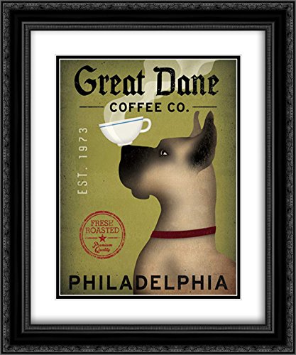 15x17 Black Ornate Framed Double Matted Museum Art Print - Great Dane Coffee Philadelphia Painting - Vintage Dog Wall Decor for Living Room, Office & Cafe