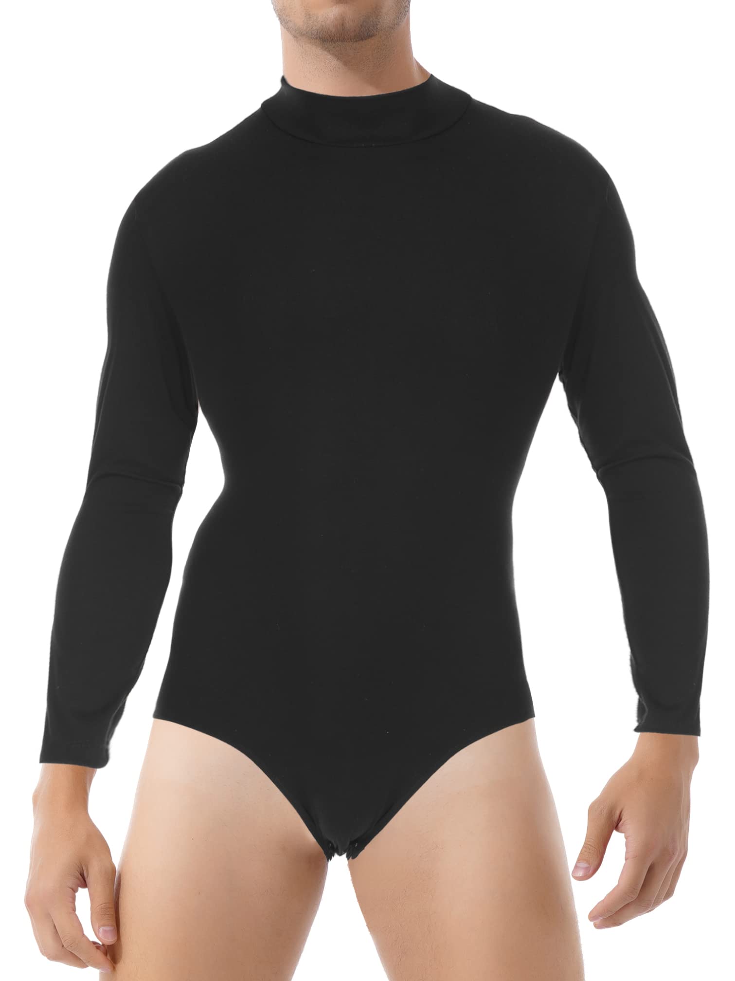 iiniim Men's Mock Neck Long Sleeve Bodysuit - Dance Leotard for Latin, Ballroom & Performance - Comfortable Undershirt for Stage, Competition & Practice