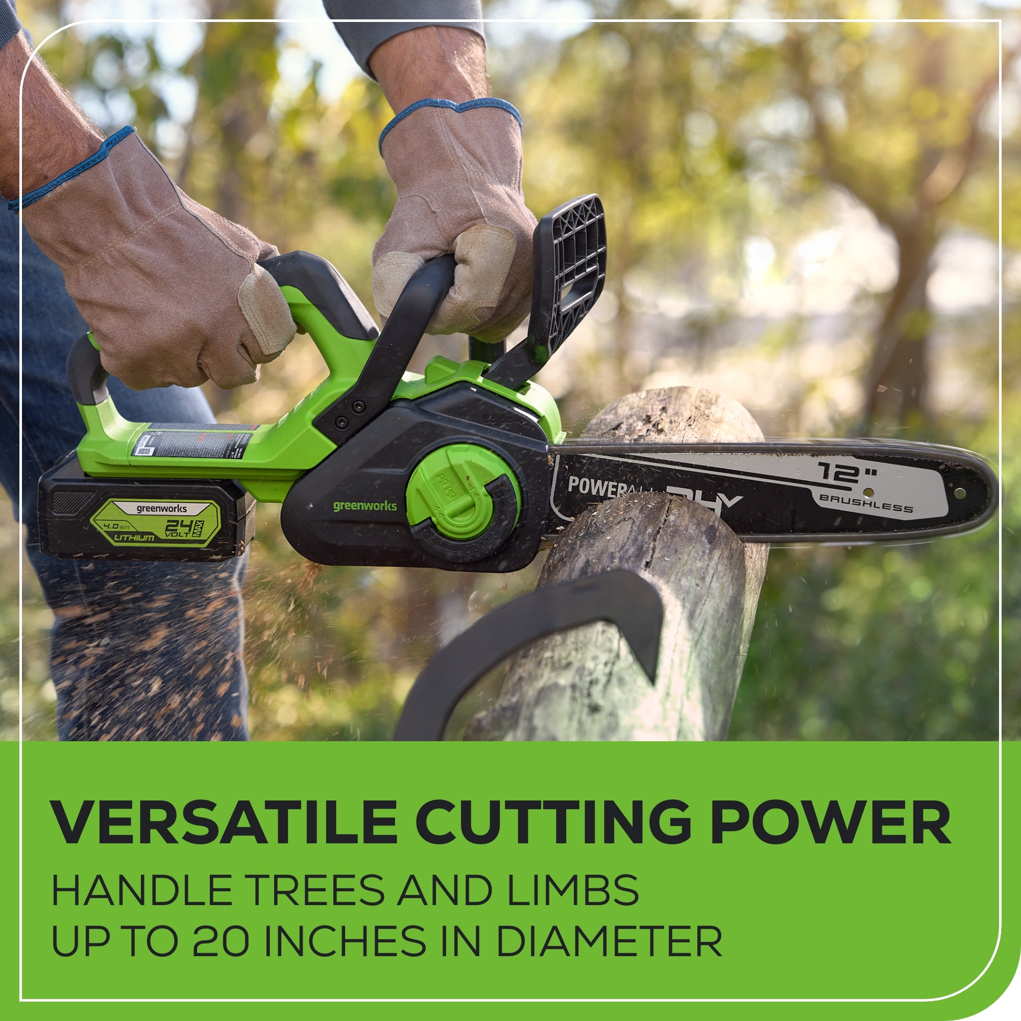 24V 12-Inch Cordless Battery Chainsaw with 4.0Ah USB Battery & Fast Charger - Lightweight Electric Chainsaw for Tree Trimming, Wood Cutting, and Yard Maintenance