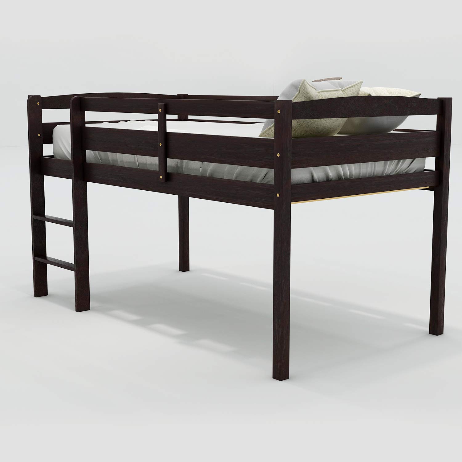 Sturdy Wooden Loft Bed Twin Size with 8-Slat Support, Safety Guard Rail & Ladder - 200 lbs Weight Capacity (79.5