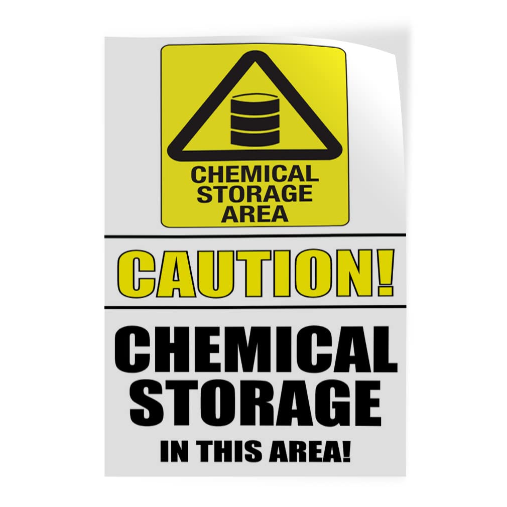 Caution Chemical Storage Safety Vertical Vinyl Door Decals - 24x36 Inch Industrial Stickers for Warehouse, Lab & Garage - Durable Bumper & Luggage Stickers for Cars, Trucks & Travel