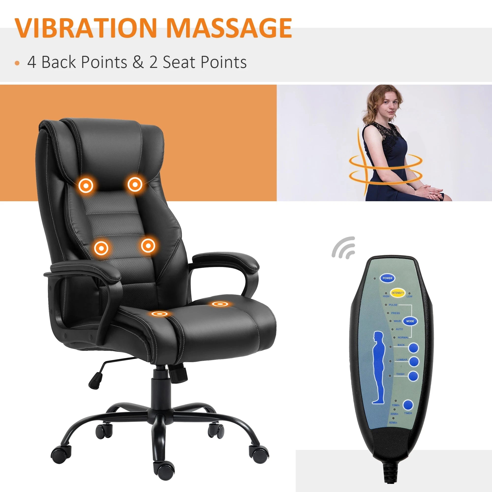 Premium High Back Executive Office Chair - Faux Leather Massage Chair with 6-Point Vibration & 360° Swivel - Black/Gray Options - Perfect for Home Office & Workspace Comfort