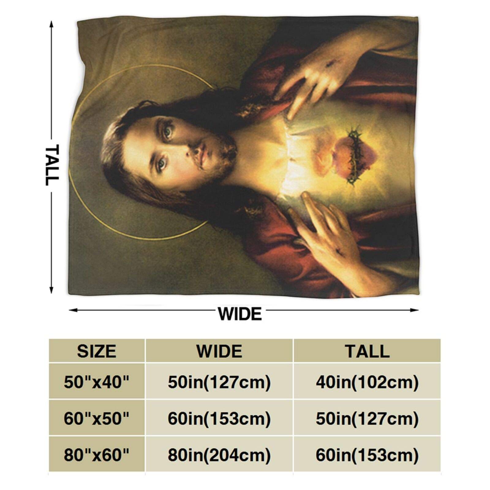 Jesus Christ Sacred Heart Throw Blanket - Ultra Soft Micro Fleece Blanket for Bed, Couch & Living Room - 80x60 Inches - Cozy Warm Blanket for Prayer, Meditation & Relaxation