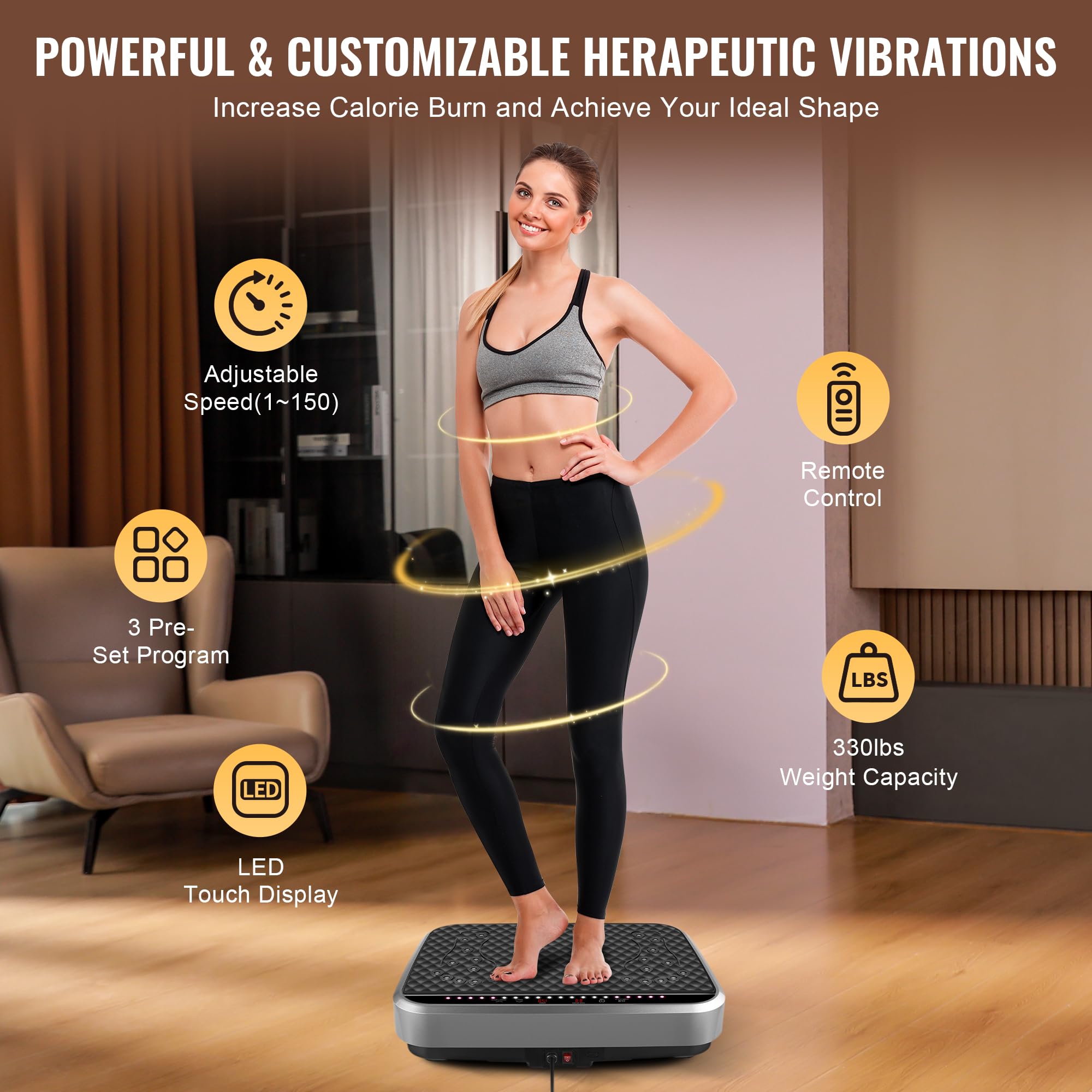 Vibration Plate Exercise Machine for Weight Loss & Body Toning - Whole Body Fitness Platform with Dynamic Workout Lights - Home Gym Equipment for Women & Men - Ideal for Lymphatic Drainage, Muscle Recovery & Home Workouts