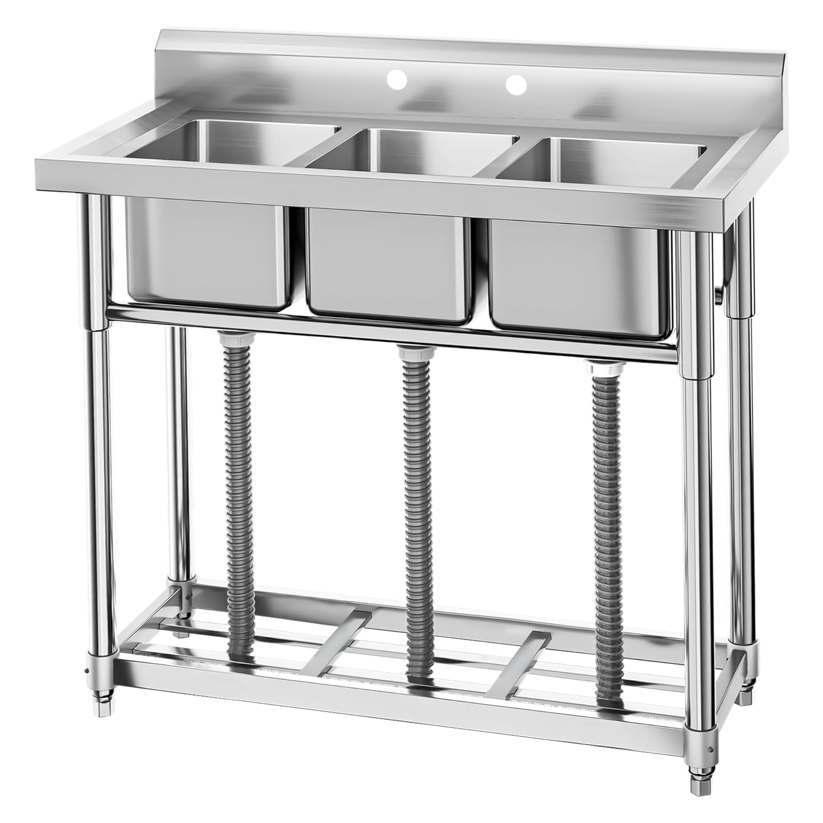 GARVEE 3-Compartment Stainless Steel Commercial Kitchen Sink with Storage Shelves - 39.3 x 37 x 17.7 Inch Freestanding Prep Sink for Restaurants, Laundry Rooms, Garages & Workshops | Heavy-Duty Utility Sink for Food Prep, Dishwashing & Cleaning Tasks