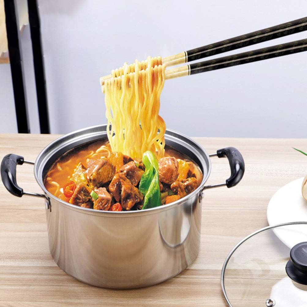 Premium Stainless Steel Soup Pot with Lid - 16cm Double Handle Stew Pan for Cooking, Pasta, Sauce & Noodles | Durable Household Cookware for Home Kitchen | Perfect for Soups, Stews, Chinese Cuisine & Meal Prep