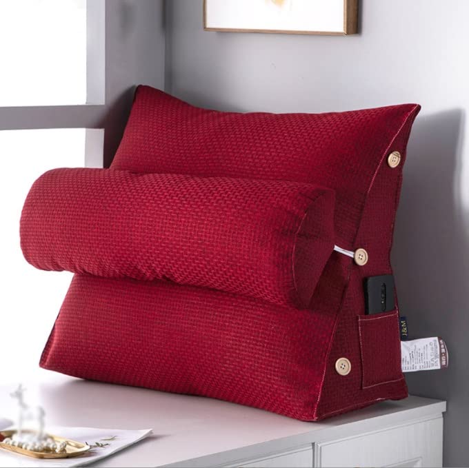 Adjustable Back Wedge Cushion for Sofa, Bed & Office Chair - Neck Support Reading Pillow with Ergonomic Design (45x22x50cm, Red) - Perfect for Relaxing, Reading & Pain Relief at Home or Work