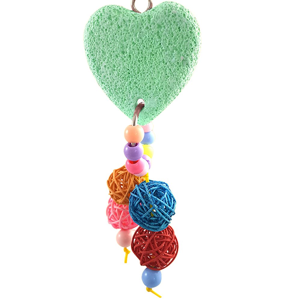 Colorful Parrot Chew Toys for Teeth Care - Hanging Swing Balls with Heart Stone | Bird Enrichment Activity & Cage Accessories for Small Pets