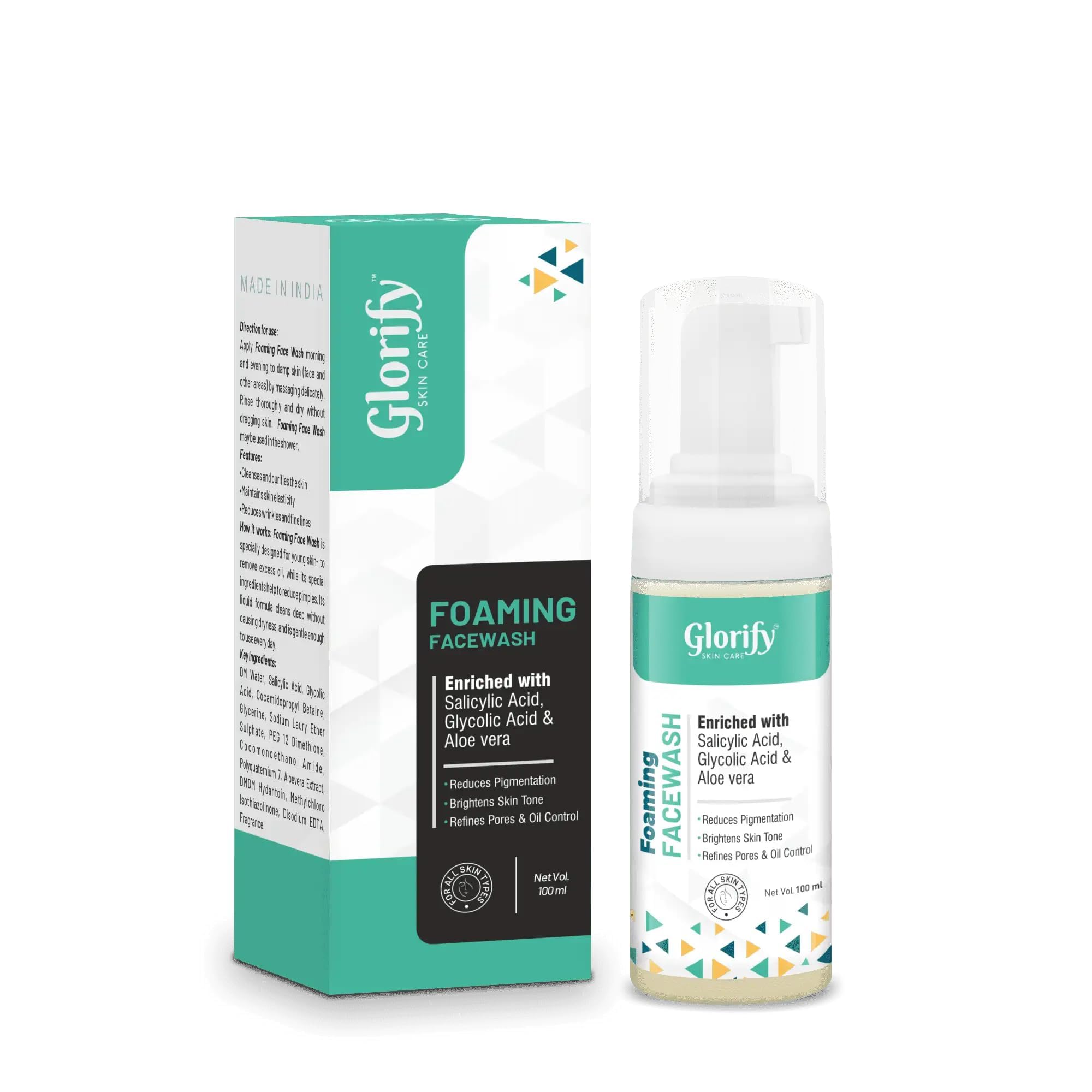 Glorify Foaming Face Wash for Brightening Skin [100ml] - Reduces Pigmentation, Refines Pores & Controls Oil | Gentle Daily Cleanser for Oily & Combination Skin, Perfect for Morning & Night Routine