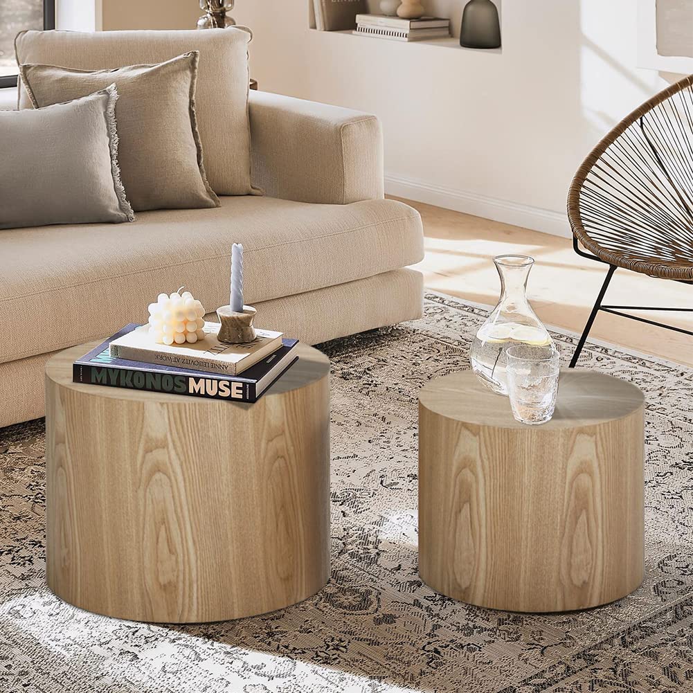 Kevinplus Round Wood Side Table Set of 2 - Small Coffee & End Tables for Living Room, Bedroom, Office - No Assembly Required (Oak/Walnut) - Perfect for Small Spaces, Nightstands & Modern Home Decor