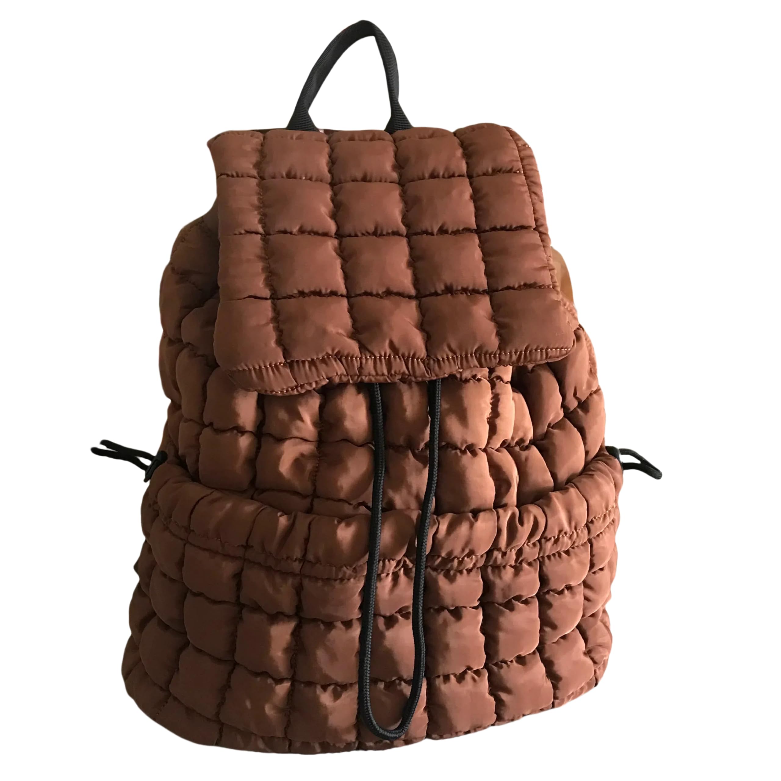 Quilted Puffy Backpack for Women - Lightweight Nylon Travel Daypack with Stylish Quilted Design, Perfect for School, Work & Outdoor Adventures (Brown)