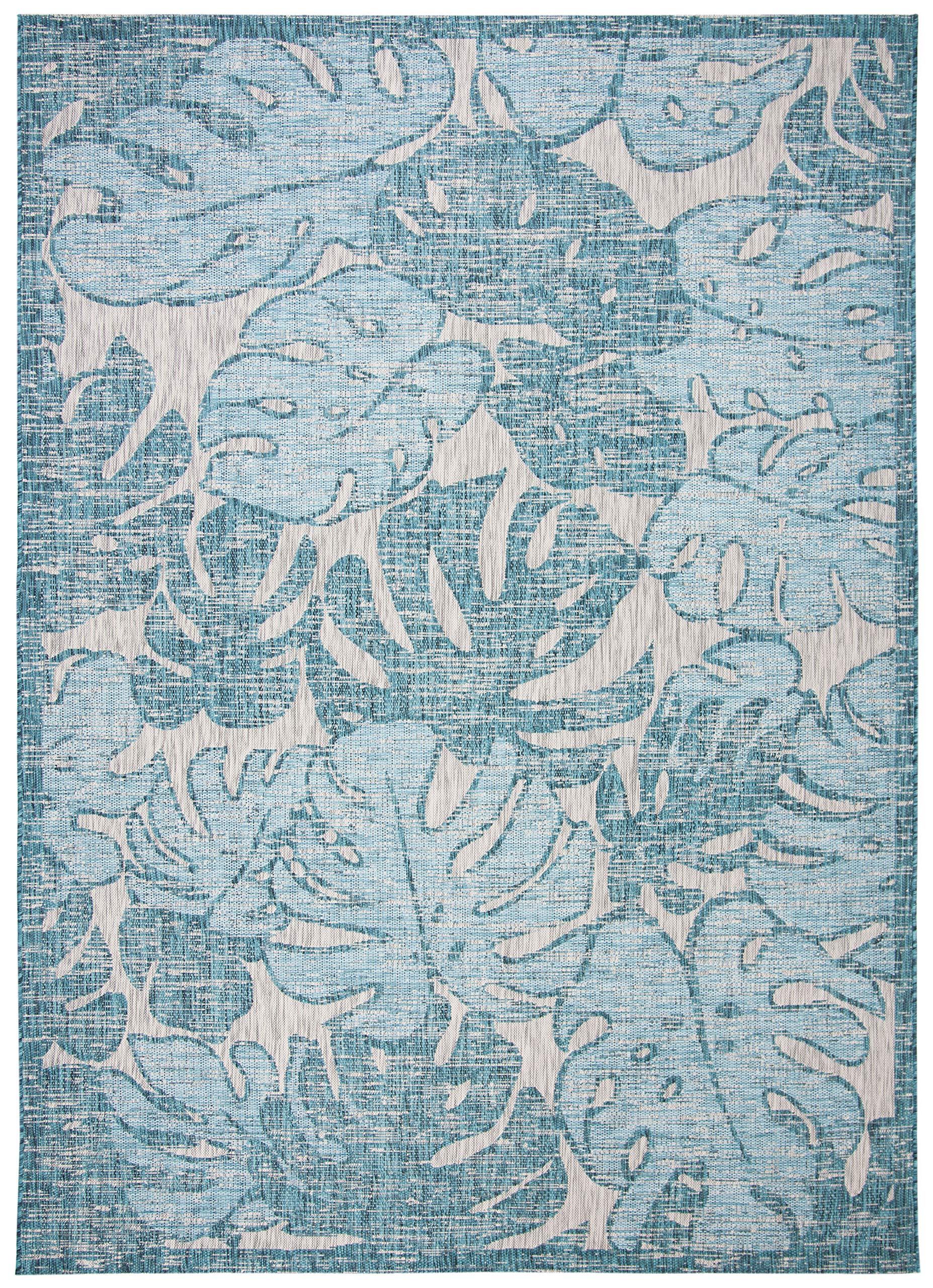 SAFAVIEH Courtyard Collection 8' x 11' Grey/Aqua Indoor Outdoor Waterproof Rug - Easy Clean, Stain Resistant Area Rug for Patio, Backyard, Mudroom, Deck & Poolside (CY8560)