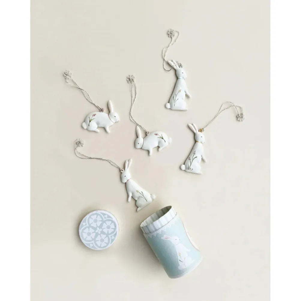 Maileg Easter Bunny Ornaments - Set of 5 Handmade Wooden Decorations for Easter Tree & Spring Home Decor