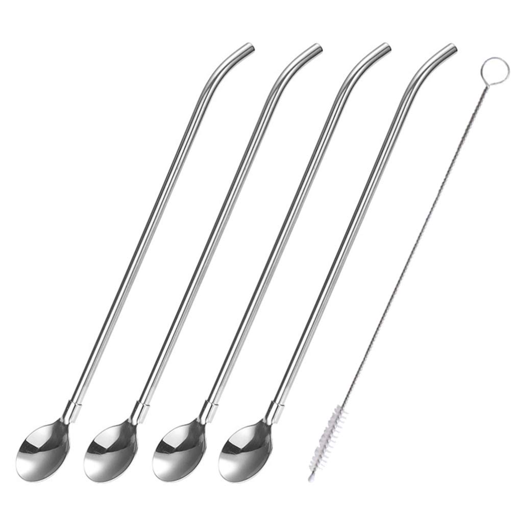Stainless Steel Reusable Straws Set - 5pcs with Cleaning Brush for Cocktails & Drinks